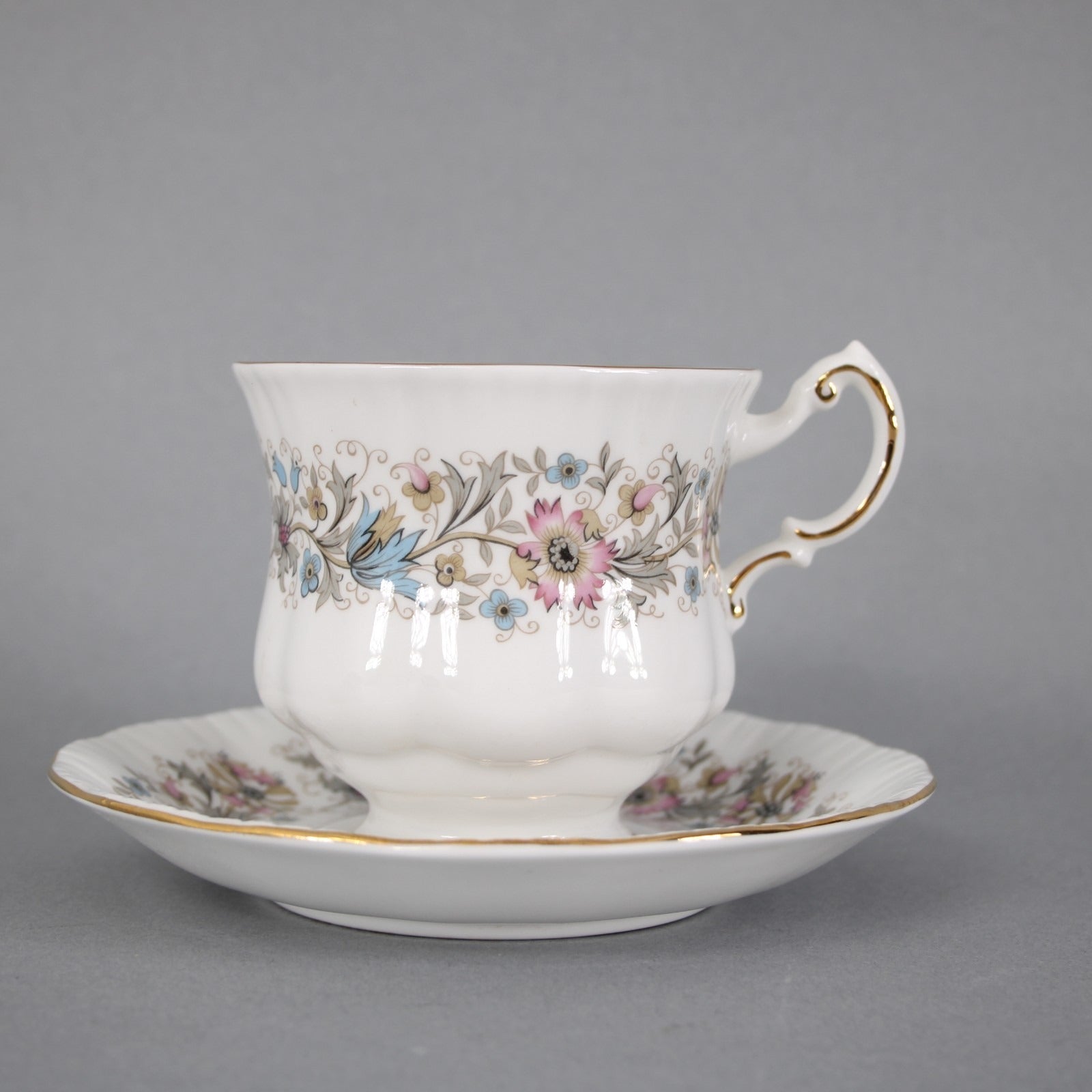 Paragon Teacup With Saucer Meadow Vale LL White Pink Floral Teacup With Saucer