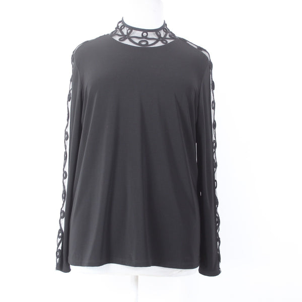 Joseph Ribkoff Top Sz 20 Black Collared Mesh Ribbed Polyester Spandex Top