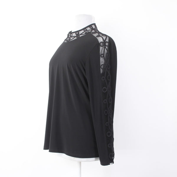 Joseph Ribkoff Top Sz 20 Black Collared Mesh Ribbed Polyester Spandex Top