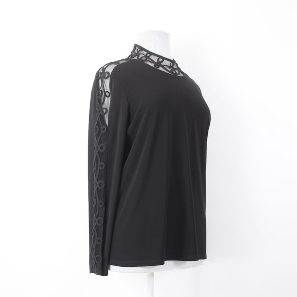 Joseph Ribkoff Top Sz 20 Black Collared Mesh Ribbed Polyester Spandex Top