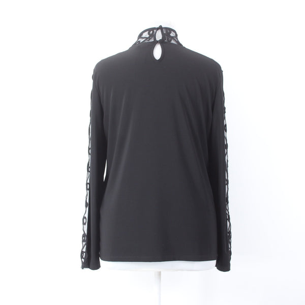 Joseph Ribkoff Top Sz 20 Black Collared Mesh Ribbed Polyester Spandex Top