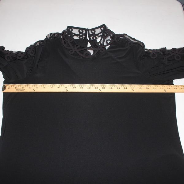 Joseph Ribkoff Top Sz 20 Black Collared Mesh Ribbed Polyester Spandex Top