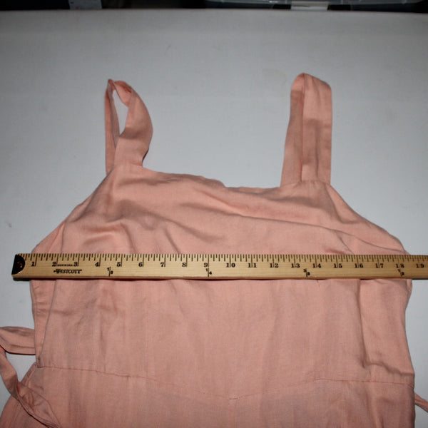 HM NEW $35 Sz L Peach Pink Belted Pockets Square Neck Linen Viscose Romper