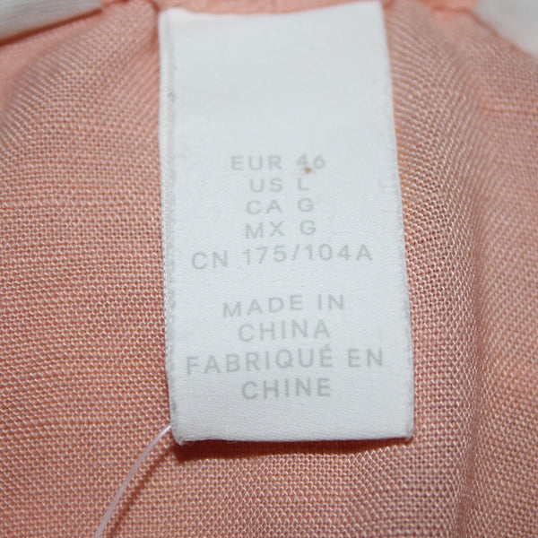 HM NEW $35 Sz L Peach Pink Belted Pockets Square Neck Linen Viscose Romper
