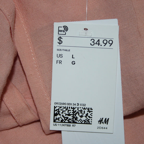 HM NEW $35 Sz L Peach Pink Belted Pockets Square Neck Linen Viscose Romper