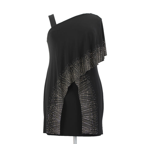 Joseph Ribkoff Dress Sz 16 Black Silver Studded Layered Body Con Poly Dress