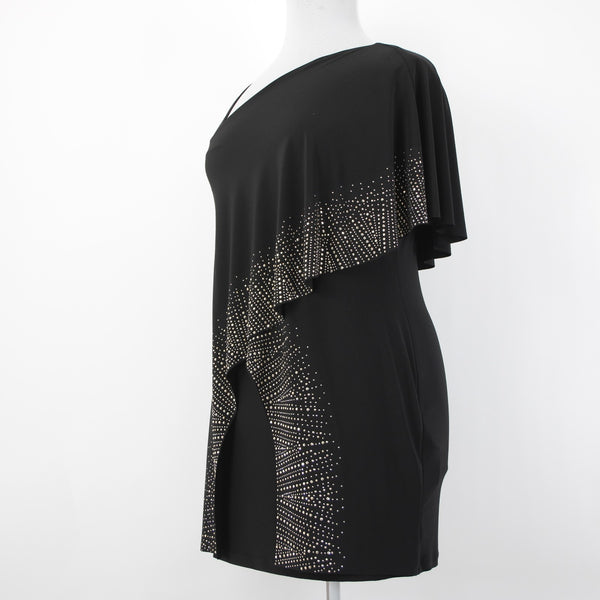 Joseph Ribkoff Dress Sz 16 Black Silver Studded Layered Body Con Poly Dress