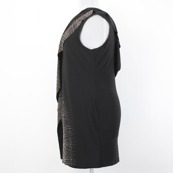 Joseph Ribkoff Dress Sz 16 Black Silver Studded Layered Body Con Poly Dress