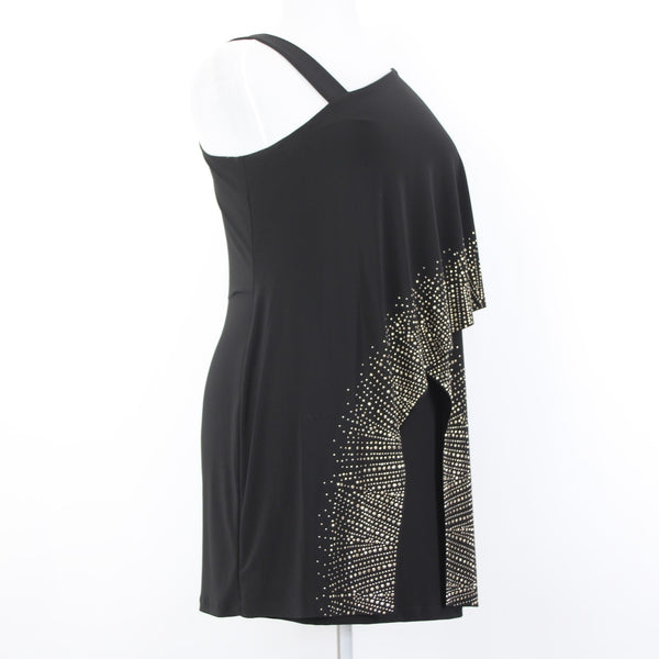 Joseph Ribkoff Dress Sz 16 Black Silver Studded Layered Body Con Poly Dress