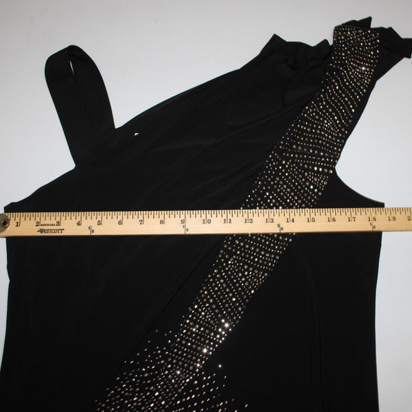 Joseph Ribkoff Dress Sz 16 Black Silver Studded Layered Body Con Poly Dress