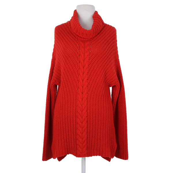 Kensie Sz M Red Open Knit Cowl Neck Long Sleeve Cotton Acrylic Sweater