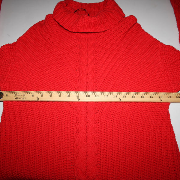 Kensie Sz M Red Open Knit Cowl Neck Long Sleeve Cotton Acrylic Sweater