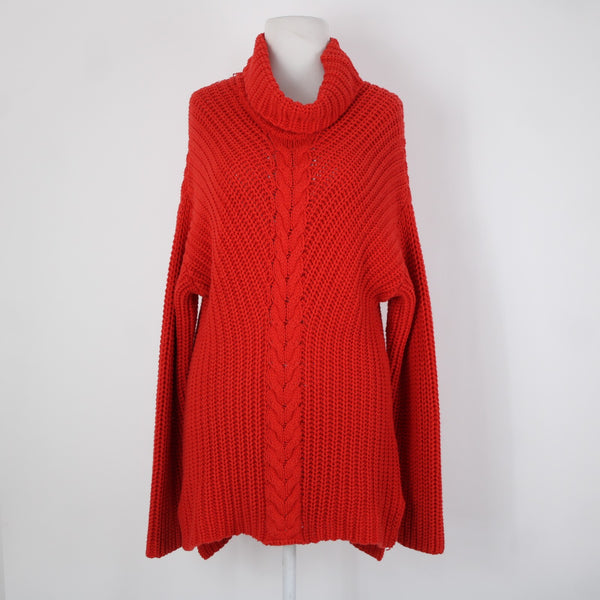 Kensie Sz M Red Open Knit Cowl Neck Long Sleeve Cotton Acrylic Sweater