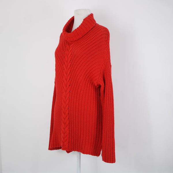 Kensie Sz M Red Open Knit Cowl Neck Long Sleeve Cotton Acrylic Sweater