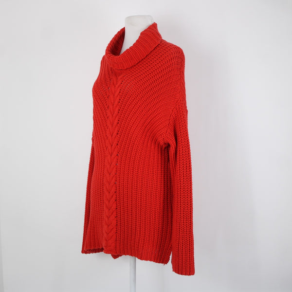 Kensie Sz M Red Open Knit Cowl Neck Long Sleeve Cotton Acrylic Sweater
