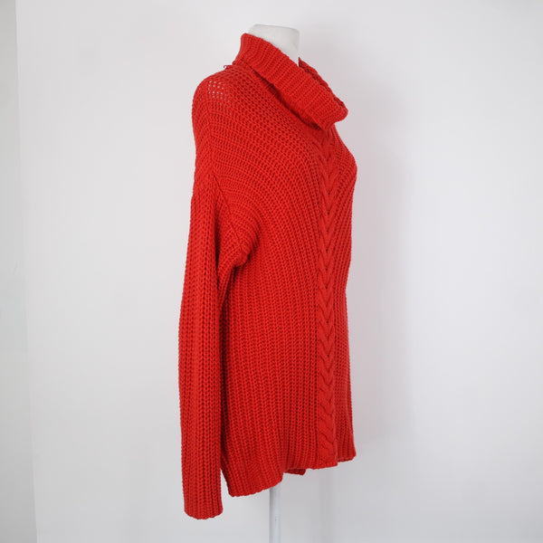 Kensie Sz M Red Open Knit Cowl Neck Long Sleeve Cotton Acrylic Sweater