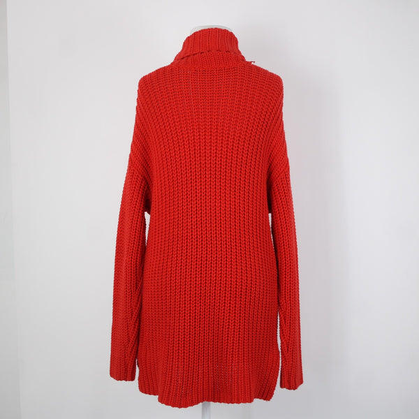 Kensie Sz M Red Open Knit Cowl Neck Long Sleeve Cotton Acrylic Sweater