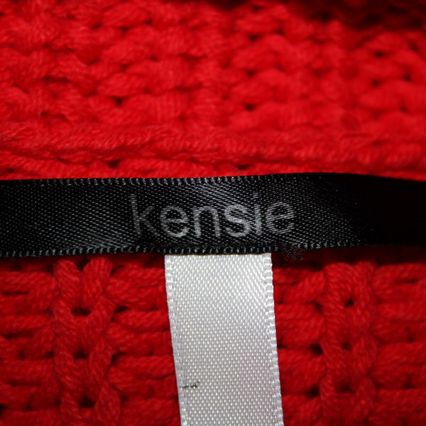 Kensie Sz M Red Open Knit Cowl Neck Long Sleeve Cotton Acrylic Sweater
