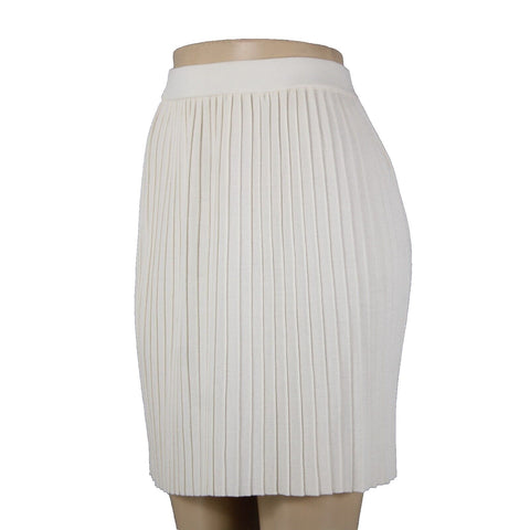 St John Collection Sz 2 Cream Micro Pleated Elastic Waist Novelty Knit Skirt