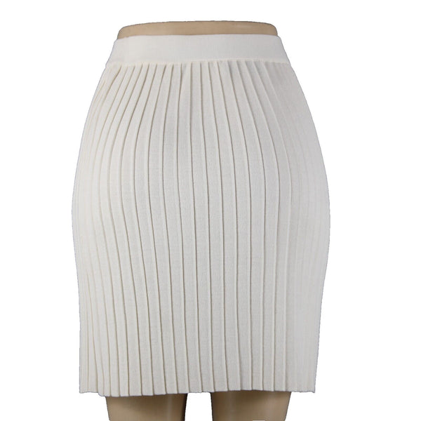 St John Collection Sz 2 Cream Micro Pleated Elastic Waist Novelty Knit Skirt