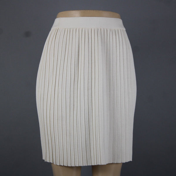 St John Collection Sz 2 Cream Micro Pleated Elastic Waist Novelty Knit Skirt