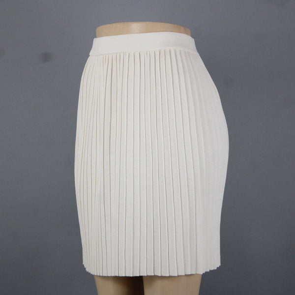 St John Collection Sz 2 Cream Micro Pleated Elastic Waist Novelty Knit Skirt