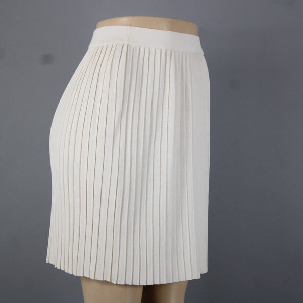 St John Collection Sz 2 Cream Micro Pleated Elastic Waist Novelty Knit Skirt