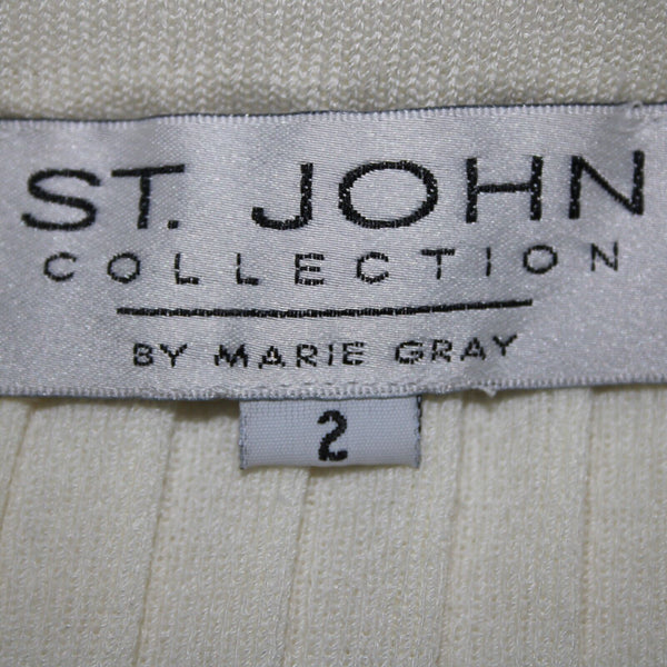 St John Collection Sz 2 Cream Micro Pleated Elastic Waist Novelty Knit Skirt