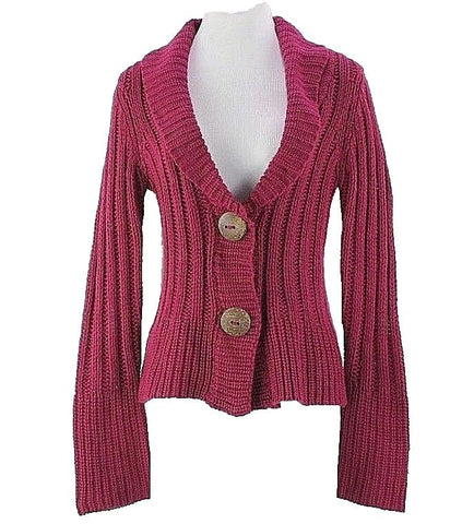 Rue 21 Sz M Burgundy Acrylic Cable Knit Shawl Collar Cardigan