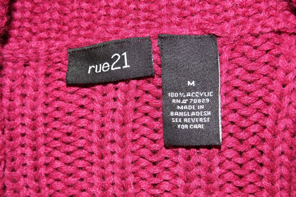 Rue 21 Sz M Burgundy Acrylic Cable Knit Shawl Collar Cardigan