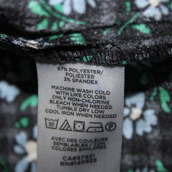 Loft NEW $65 Petite Sz MP Black Blue Multi Color Floral Ruffle Poly Spandex Top