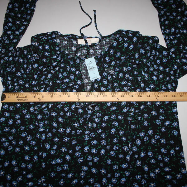 Loft NEW $65 Petite Sz MP Black Blue Multi Color Floral Ruffle Poly Spandex Top