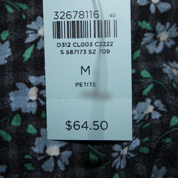 Loft NEW $65 Petite Sz MP Black Blue Multi Color Floral Ruffle Poly Spandex Top