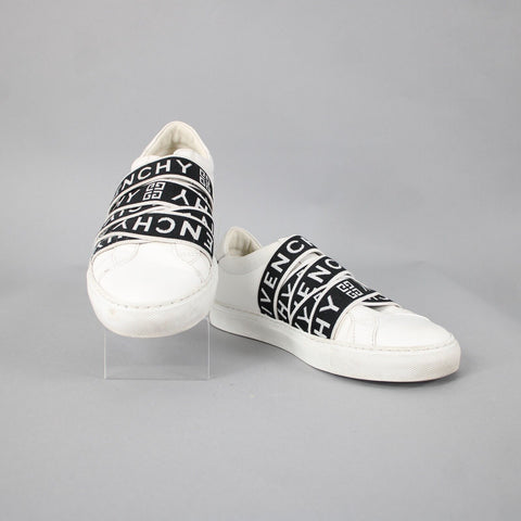 Givenchy DN1128 Sz 38 White Black Logo Slip On Leather Rubber Flats Shoes