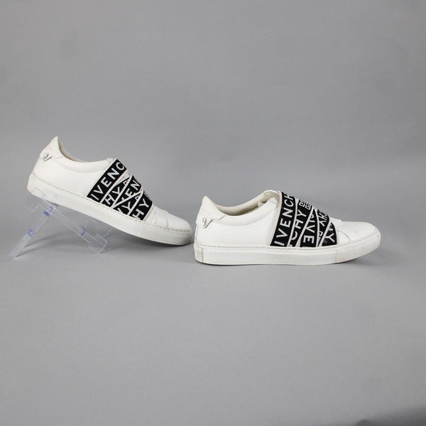 Givenchy DN1128 Sz 38 White Black Logo Slip On Leather Rubber Flats Shoes