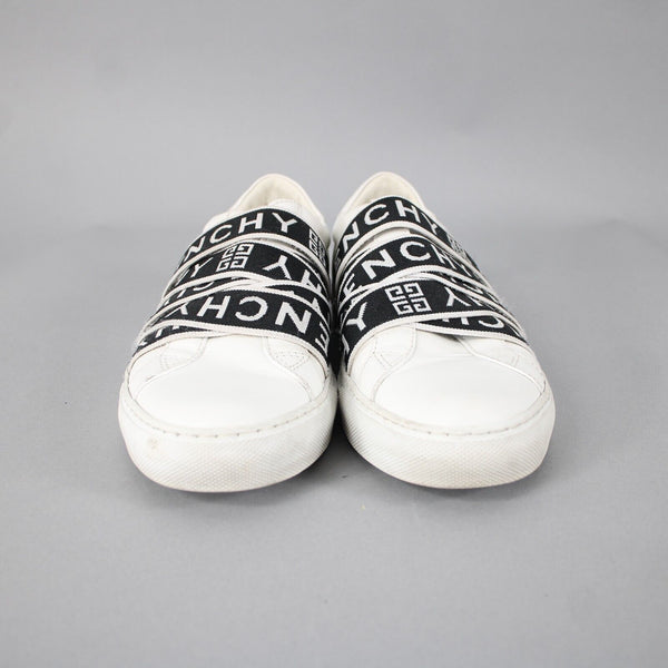 Givenchy DN1128 Sz 38 White Black Logo Slip On Leather Rubber Flats Shoes