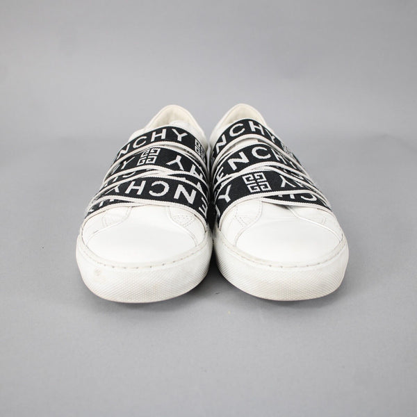 Givenchy DN1128 Sz 38 White Black Logo Slip On Leather Rubber Flats Shoes
