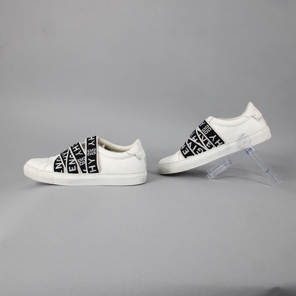 Givenchy DN1128 Sz 38 White Black Logo Slip On Leather Rubber Flats Shoes