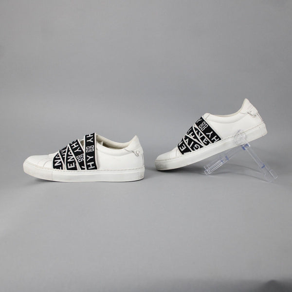 Givenchy DN1128 Sz 38 White Black Logo Slip On Leather Rubber Flats Shoes