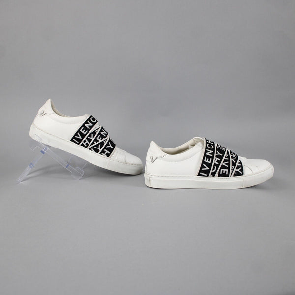 Givenchy DN1128 Sz 38 White Black Logo Slip On Leather Rubber Flats Shoes