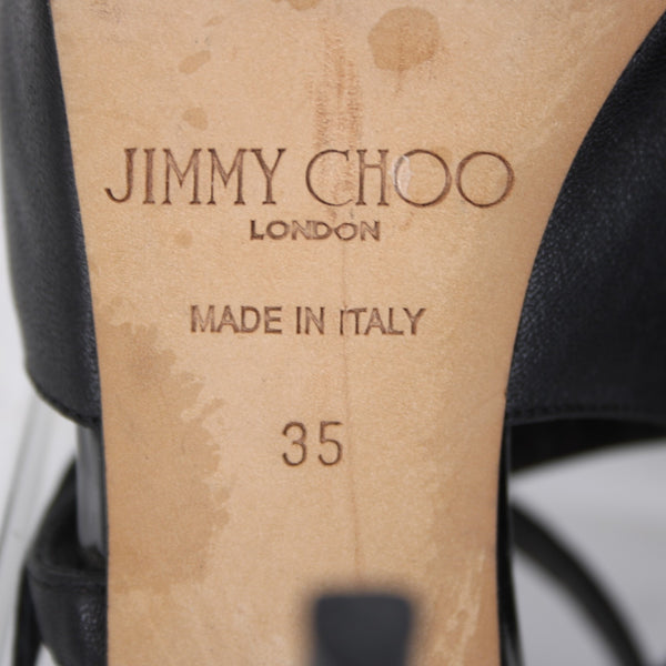Jimmy Choo Sz 35 Black Leather Ankle Wrap 4" AS IS Heels