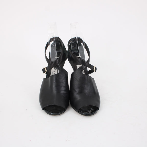 Jimmy Choo Sz 35 Black Leather Ankle Wrap 4" AS IS Heels