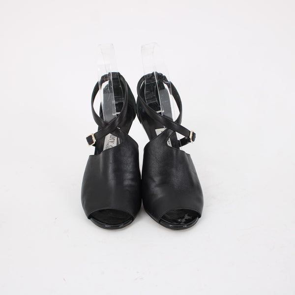 Jimmy Choo Sz 35 Black Leather Ankle Wrap 4" AS IS Heels