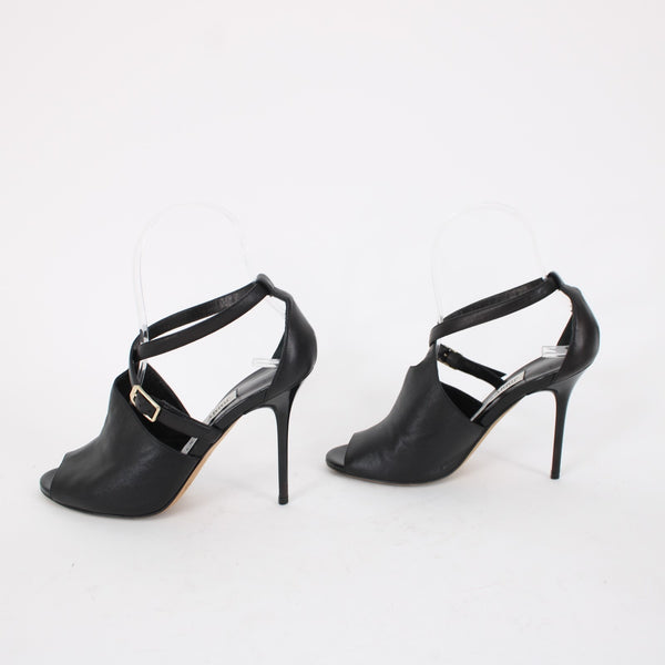 Jimmy Choo Sz 35 Black Leather Ankle Wrap 4" AS IS Heels