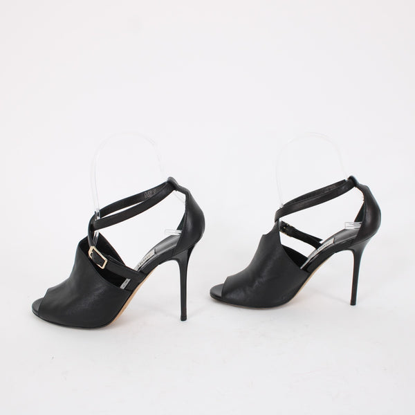 Jimmy Choo Sz 35 Black Leather Ankle Wrap 4" AS IS Heels