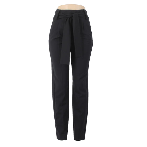 Maje Pant NEW $295 Paris Sz 34 x 30 Black Belted Tie Ankle Poly Virgin Wool Pant