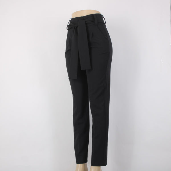 Maje Pant NEW $295 Paris Sz 34 x 30 Black Belted Tie Ankle Poly Virgin Wool Pant
