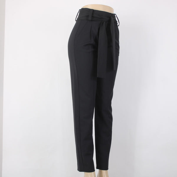 Maje Pant NEW $295 Paris Sz 34 x 30 Black Belted Tie Ankle Poly Virgin Wool Pant