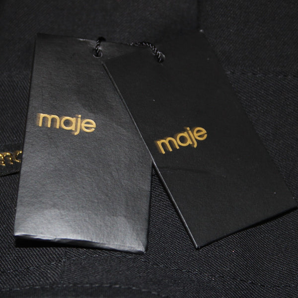 Maje Pant NEW $295 Paris Sz 34 x 30 Black Belted Tie Ankle Poly Virgin Wool Pant