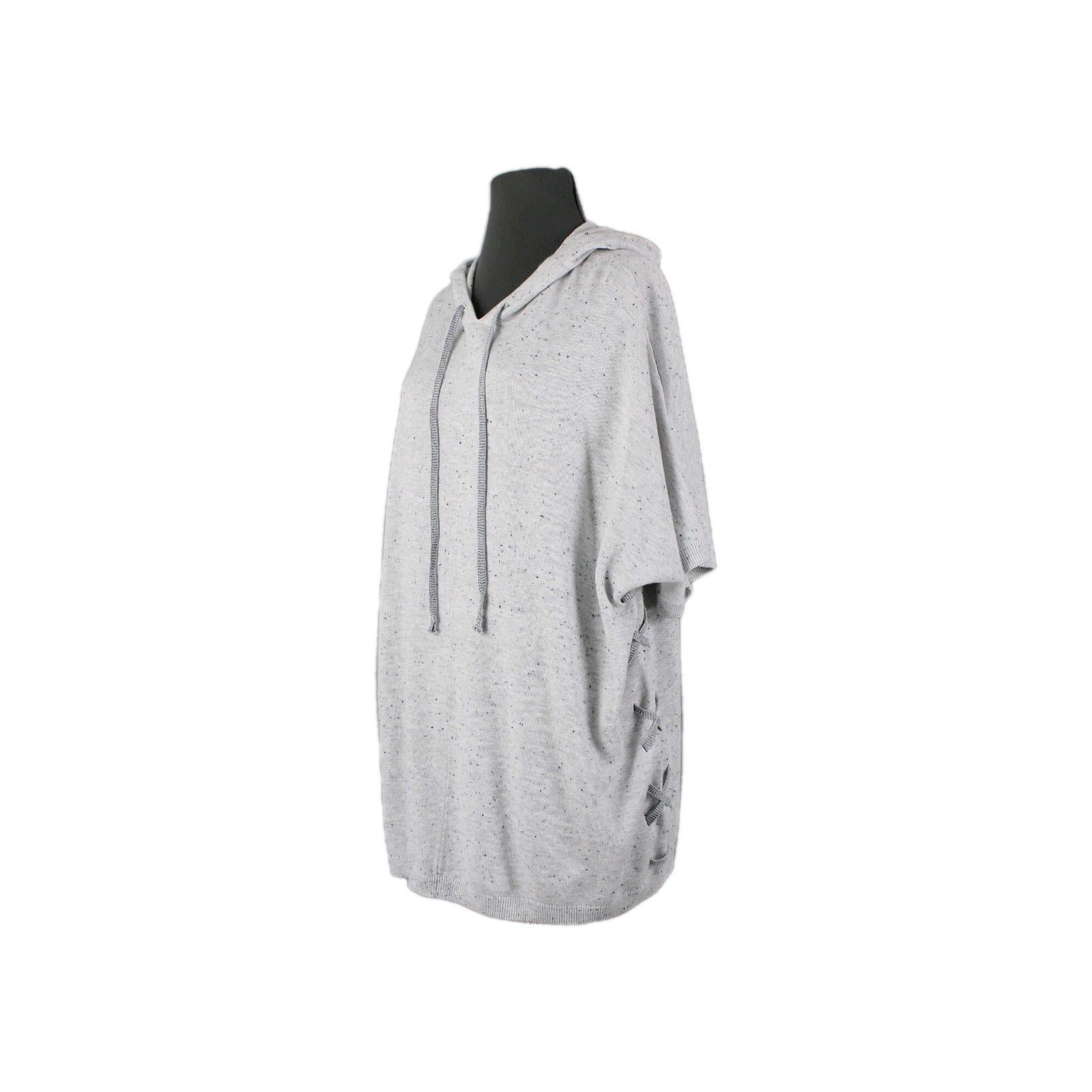 Cabi Sz S Gray Black Speckled Hooded Pull Over Cotton Rayon XX Sides Sweater